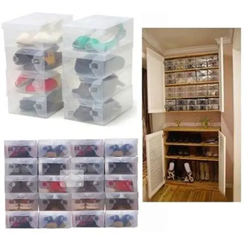 HongHong 10 x Clear Plastic Shoe Storage Transparent Stackable Foldable Tidy Organizer Box HongHong 10 x Clear Plastic Shoe Storage Transparent Stackable Foldable Tidy Organizer Box