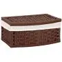 Household Essentials Hand-Woven Paper Rope Basket with Lid and Liner, Dark Brown Stain