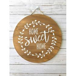 Home Sweet Home Sign, Round Home Decor - Welcome Wood Door Hanger, Porch Decor