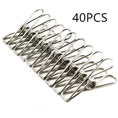 Swity Home Clothes pins Stainless Steel Clothespin 2.2inch Clothesline Utility Clips Hooks 40pack Clothes Drying Hanger Wire Laundry Clip Multi-Purpose Hooks for Home/Office