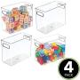 mDesign Plastic Toy Boxes Storage Organizer Tote Bin with Handles for Child/Kids Bedroom, Toy Room, Playroom - Holds Action Figures, Crayons, Building Blocks, Crafts - 4 Pack - Clear
