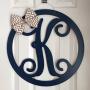 Circle Monogram Door Hanger - Spring Door Hanger - Wood Circle Door Monogram - Wood Monogram Hanger - Neutral Door Decoration