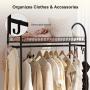 LANGRIA Compact Free-Standing Garment Rack Made of Sturdy Iron with Spacious Storage Space, 2 Shelves, 1 Clothes Hanging Rod, Heavy Duty Clothes Organizer for Bedroom, Entryway (Black)
