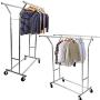 Cypress Shop Rolling Double Clothing Rail Rack Bar Commercial Grade Steel Garment Laundry Clothes Hanger Holder Adjustable Hanging Indoor Outdoor Coat Hanging Dryer Drying Cart Home Furniture