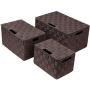 Sorbus Storage Boxes Woven Basket Bin Container Tote Cube Organizer Set Stackable Storage Basket Woven Strap Shelf Organizer Built-in Carry Handles (Lid Bins - 3 Pack, Chocolate)