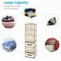 Magicfly 6-Shelf Hanging Closet Organizer with Drawers(1 Drawer with Divider & 1 Underwear Drawer), Foldable Clothes Hanging Shelf for Sweater, Bra, Socks, 44.9 X 13 X11.4 Inch, Beige