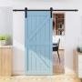 Hahaemall Classic Design 5FT/60 Single Sliding Barn Door Hardware Cloest Black Metal Rail Heavy Duty (I Shape Hangers)