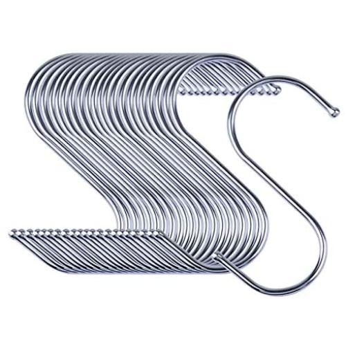 30 Pack S Hooks Heavy Duty - Stainless Steel S Hooks for Hanging Pots and Pans, S Shaped Hooks for Clothes, Plants, Kitchen Utensils, 3.3 inches