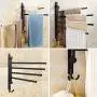 MDtool Wall Mounted Swing Out Towel Bar Oil Rubbed Bronze Bath Towel Rack 4 Arm Bathroom Swivel Towel Hanger Folding Bathrobe Storage Organizer Space-Saving Bath Towel Holder with Hooks & Screws