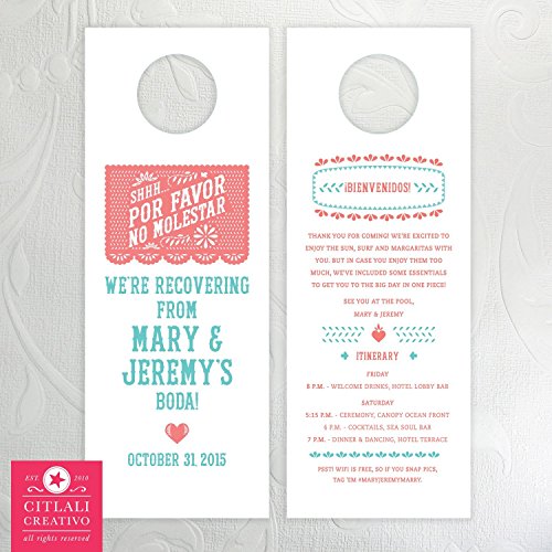 Please Do Not Disturb - Por Favor No Molestar - Papel Picado Destination Wedding Door Hangers (set of 10)
