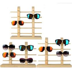 Solid Wood Glass Display Holder Sunglass Display Holder Wood Glass Display Rack Double Linen Glass Showcase (5-Layer)