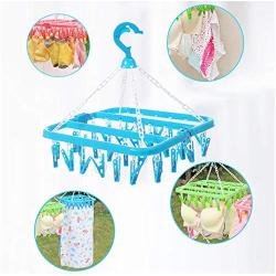 5PC Random Color Wardrobe Storage Cloth Hangers 32 Clips Portable Socks Cloth Hanger Rack Clothespin Multifunctional Drying Rack Sock Decoration