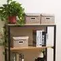 Prandom Collapsible Storage Boxes with Lids Fabric Decorative Storage Bins Cubes Organizer Containers Baskets with Cover Handles Divider for Bedroom Closet Living Room 9.8x7.9x6.7 Inch 3 Pack