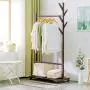 Floor-Standing Simple Hanger Bedroom Living Room Wooden Clothes Rack (Color : Coffee Color)