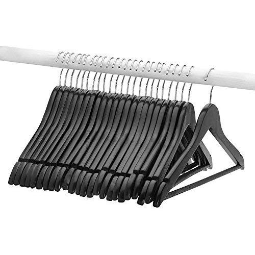 FloridaBrands Wooden Dress Hangers, Black Wood Suit Clothes Hangers with High Grade Extra Smooth Finish & Chrome Hook to Organize Your Wardrobe - (Pack of 24)