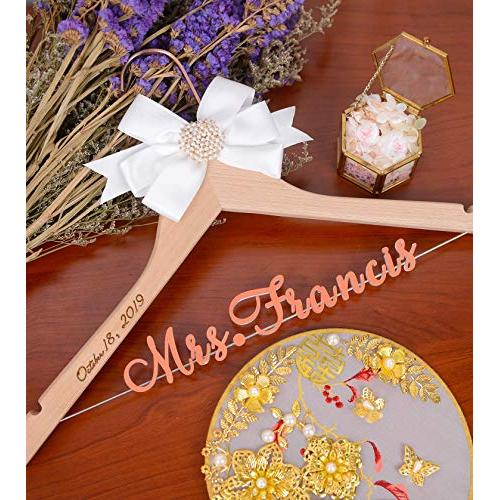 Personalized bridal hanger, Living Coral Name Wedding Hanger With Date Engraved on the Left Side