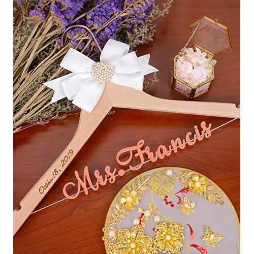 Personalized bridal hanger, Living Coral Name Wedding Hanger With Date Engraved on the Left Side Personalized bridal hanger, Living Coral Name Wedding Hanger With Date Engraved on the Left Side