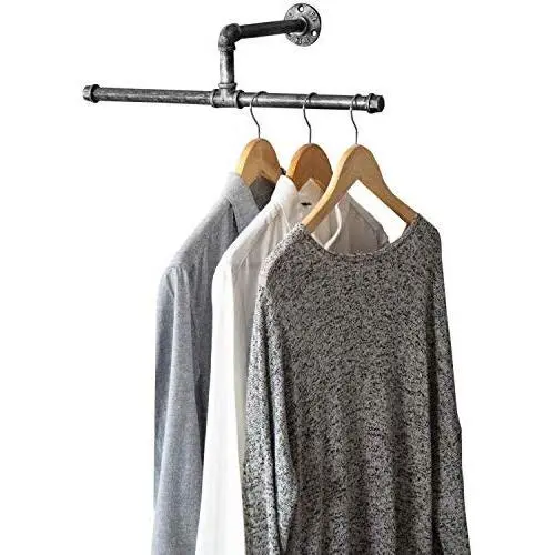 MyGift Industrial Antique Silver Metal Wall Mounted 20-Inch T-Bar Pipe Clothing Hanger Rack MyGift Industrial Antique Silver Metal Wall Mounted 20-Inch T-Bar Pipe Clothing Hanger Rack