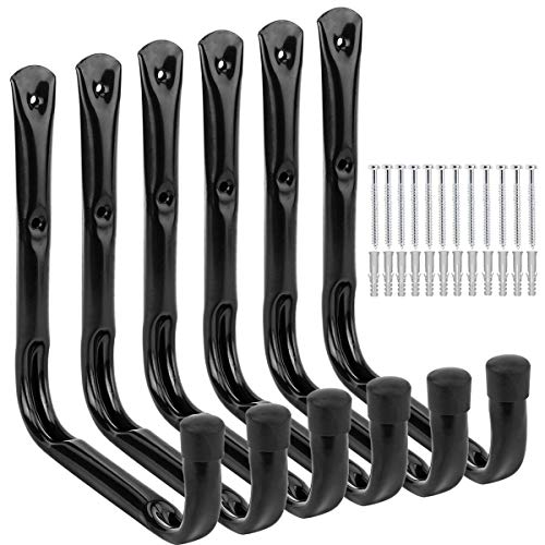 Garage and Garden Storage Utility Hooks Heavy Duty Jumbo Arm Hanger (6 Pcs Black 8" J Hook)
