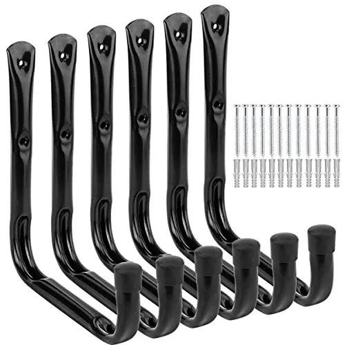 Garage and Garden Storage Utility Hooks Heavy Duty Jumbo Arm Hanger (6 Pcs Black 8" J Hook) Garage and Garden Storage Utility Hooks Heavy Duty Jumbo Arm Hanger (6 Pcs Black 8" J Hook)