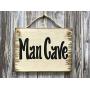 MINI MAN CAVE, Babe Cave, Man Cave, She Shed Sign, Cream Antique White Wood with twine hanger, 6X8 Reclaimed Wall HUMOR FUNNY Sign