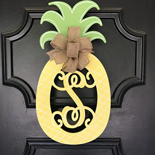 Yellow Pineapple Monogram Door Hanger Summer Pineapple Decor Monogram Pineapple Welcome Decor Pineapple Door Hanger Monogram Wedding Gift Double Door Hangers Mothers Day Gift Birthday Welcome Wreath