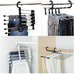 5PC Random Color 5 in 1 Pant Rack Shelves Stainless Steel Clothes Hangers Multi-Functional Wardrobe Magic Hanger Decoration