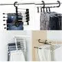 5PC Random Color 5 in 1 Pant Rack Shelves Stainless Steel Clothes Hangers Multi-Functional Wardrobe Magic Hanger Decoration