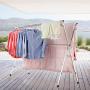 Reliancer Free Installed Clothes Drying Rack Stainless Steel Foldable Rack Hanger Space Saving Retractable 43.3-59 inch Clothes Rack Adjustable Clothes Hanger Rolling Rack with 4 Casters & 10 Hooks