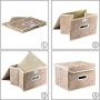 Prandom Collapsible Storage Boxes with Lids Fabric Decorative Storage Bins Cubes Organizer Containers Baskets with Cover Handles Divider for Bedroom Closet Living Room 9.8x7.9x6.7 Inch 3 Pack