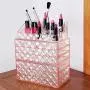Ikee Design Acrylic Diamond Pattern Jewelry & Cosmetic Storage Display Boxes 3 Pieces Set, Pink