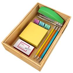 Drawer Organizer Bamboo Storage Boxes - for Kitchen Bathroom Office Desk Wooden Stackable Tray 9x6x2.5inch