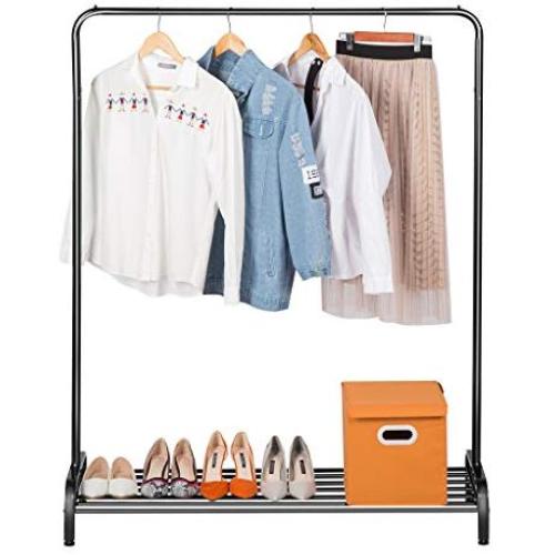 LANGRIA Clothing Garment Rack Heavy Duty Commercial Grade Clothes Stand Rack with Top Rod and Lower Storage Shelf for Boxes Shoes Boots 45.7 x 15.7 x 57.1 inches, Black