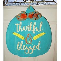 Thankful & Blessed Wood Pumpkin Sign Door Hanger