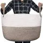 Luxury Little Nursery Storage Basket, Size XXXL :: 100% Cotton Rope Hamper with Handles :: Sturdy Baby Bin Organizer for Laundry, Toys, Blankets, Pillows & More, 22" x 22" x 14", White/Beige Luxury Little Nursery Storage Basket, Size XXXL :: 100% Cotton Rope Hamper with Handles :: Sturdy Baby Bin Organizer for Laundry, Toys, Blankets, Pillows & More, 22" x 22" x 14", White/Beige
