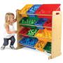 Tot Tutors Kids Toy Storage Organizer with 12 Plastic Bins, Natural/Primary (Primary Collection)