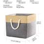 Prandom Large Foldable Cube Storage Baskets Bins 13x13 inch [3-Pack] Fabric Linen Collapsible Storage Bins Cubes Drawer with Cotton Handles Organizer for Shelf Toy Nursery Closet Bedroom(Gray/Beige)…