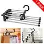 ECKOO 1 Pack 5-Layers Foldable Adjustable Pants Hangers,Hanger Space Saver for Pants Trousers Scarf Tie Belt,5 in 1 Multi-Layer Stainless Steel Pants Rack for Wardrobe,Home Storage and Organizer-Black