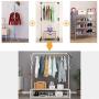 UDEAR Garment Rack Free-Standing Clothes Rack with Top Rod,Lower Storage and 8 Hooks,White