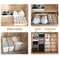 QsQueen Plastic Closet Underwear Organizer, Clothes Storage Box, Drawer Dividers, Under Bed Organizer 5 Set Beige