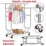 300 Lbs Heavy Duty - Adjustable Rolling Clothing Garment Rack Commercial Grade Steel Extendable Hanger Drying Organizer Chrome Finish Storage Shelf With Wheels Suitable Bedroom, Balcony, Yard Or Shopp
