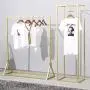 FURVOKIA Clothes Retail Heavy Duty Metal Garment Racks,Clothing Store Hanger Storage Shelves,Floor-Standing Display Rack (Gold Square Tube, 71" H)