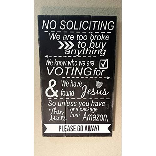 10x17" No Soliciting Pallet Painted Wood Sign with wire hanger on back