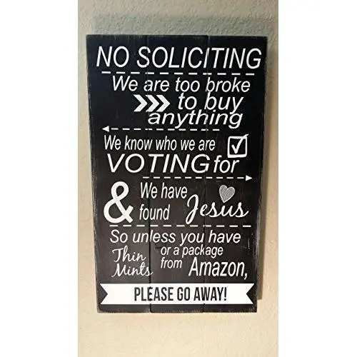 10x17" No Soliciting Pallet Painted Wood Sign with wire hanger on back