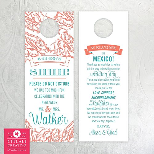 Coral Reef Do Not Disturb Wedding Door Hangers (set of 10)