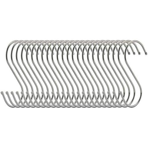 LOYMR 24 PCS 3.8 Inches Heavy Duty S Hooks Pan Pot Holder Rack Hooks S Shaped Hooks Hanging Hangers for Kitchenware Pots Utensils Clothes Bags Towels Holder(Silver)