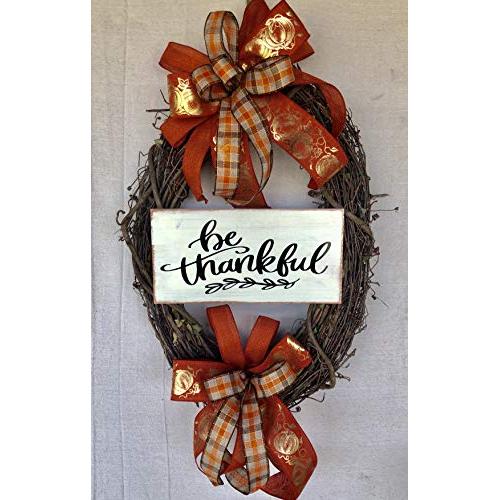 Rustic Thankful Fall Wreath | Rustic Farmhouse Everyday Decor | Welcome Door Hanger | Grapevine Wreath | Burlap Bowtique