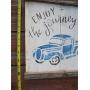 Vintage look ENJOY THE JOURNEY old time vintage TRUCK weathered wood sign with burlap hanger antique style old time font Vintage look ENJOY THE JOURNEY old time vintage TRUCK weathered wood sign with burlap hanger antique style old time font