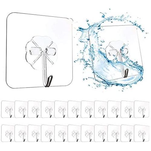 Ansxiy Wall Hooks 13lb(Max) Transparent Reusable Seamless Hooks,Adhesive Hooks,Reusable Utility Hooks for Bathroom and Kitchen, Waterproof and Oil Proof,24 Pack