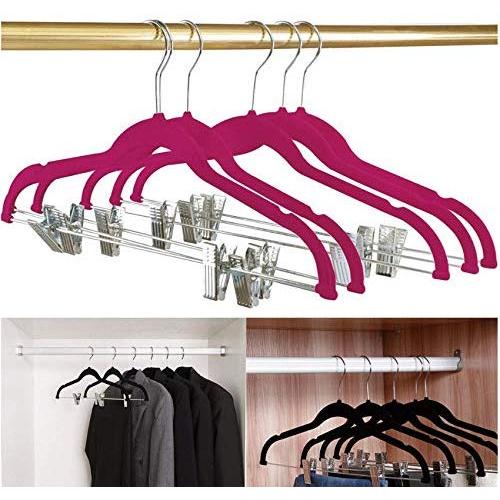 10pcs Random Color with Clips Multifunction Velvet Drying Rack, Garment Suit Non-Slip Closet Clothes Hangers Laundry Wardrobe Organizer